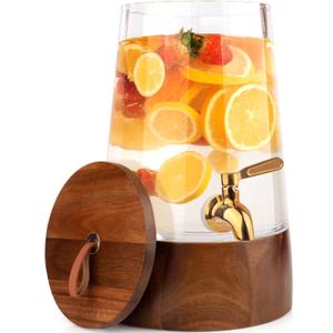 FOODLE Glass Drink Dispenser with Spigot - Glass Beverage Dispenser with Stand - Perfect for Parties & Everyday Use - Pitcher for Water, Lemonade, Sangria, Punch & Juice - Leakproof Spout - 1 Gallon