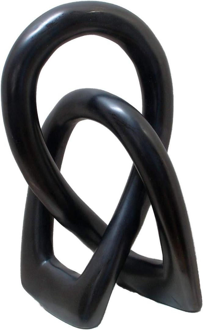 Continuous Looped Entwined Love Carving Unique Modern Contemporary Dcor Hand-Crafted Soapstone Artisans of Kenya Genuine Human Hands Precious Gift (6 Inch, Black)