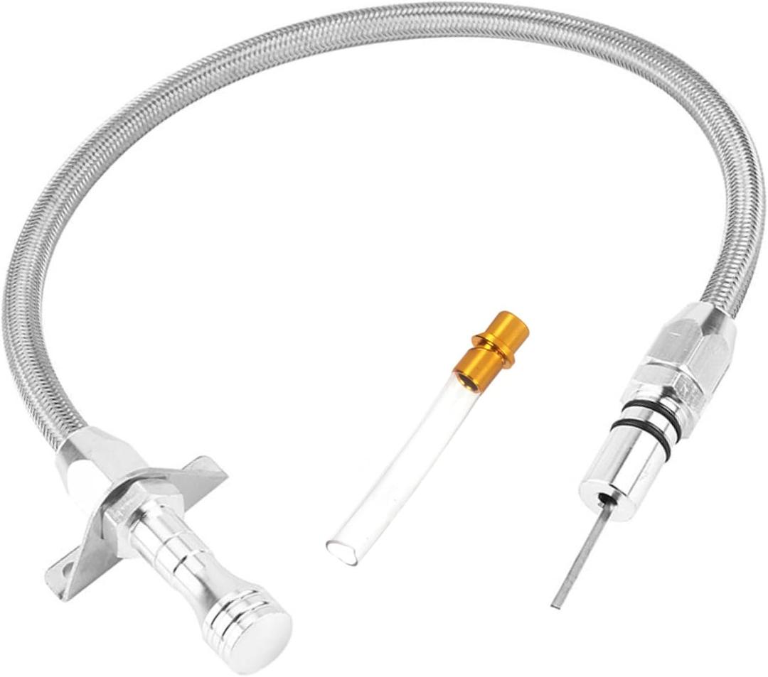 for Chevy GM 4L80E 700R4 4L60E Flexible Transmission Dipstick Tube with Firewall Mount Stainless Steel Braided Housing