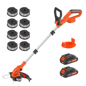 Electric String Trimmer Cordless with 2x2.0Ah Battery, 20V Battery Powered 12-inch Lawn Mover & Edger Lawn Tool with Charger, Powered Grass Trimmer with 8pcs Spool Line for Yard, Garden, Orange