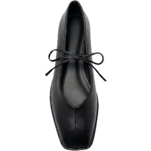 Lace Up Square Toe Ballet Flats for Women Cute Bow Slip On Mary Jane Flats Casual Ballerina Shoes (8, Black)