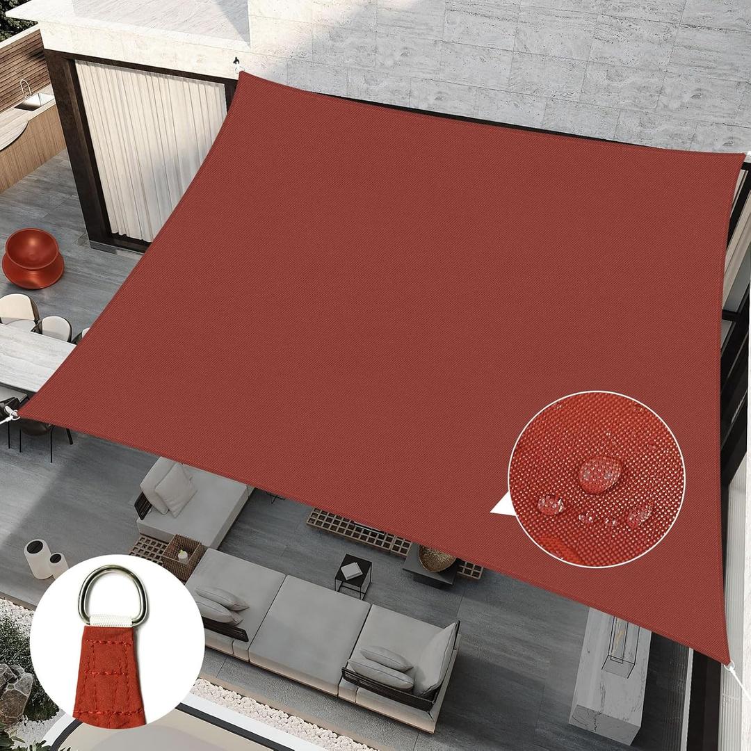 Upgrade 16'x20' Sun Shade Sail Rectangle Canopy, Water Resistant & UV Block Sunshade for Outdoor Patio Lawn Beach Garden Carport Backyard Deck Pergola, Rust Red