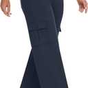 Yoga Cargo Pants Women Wide Leg Pants with Pockets High Waist Stretch Dress Casual Business Work Travel Pants (Blue, XXL)