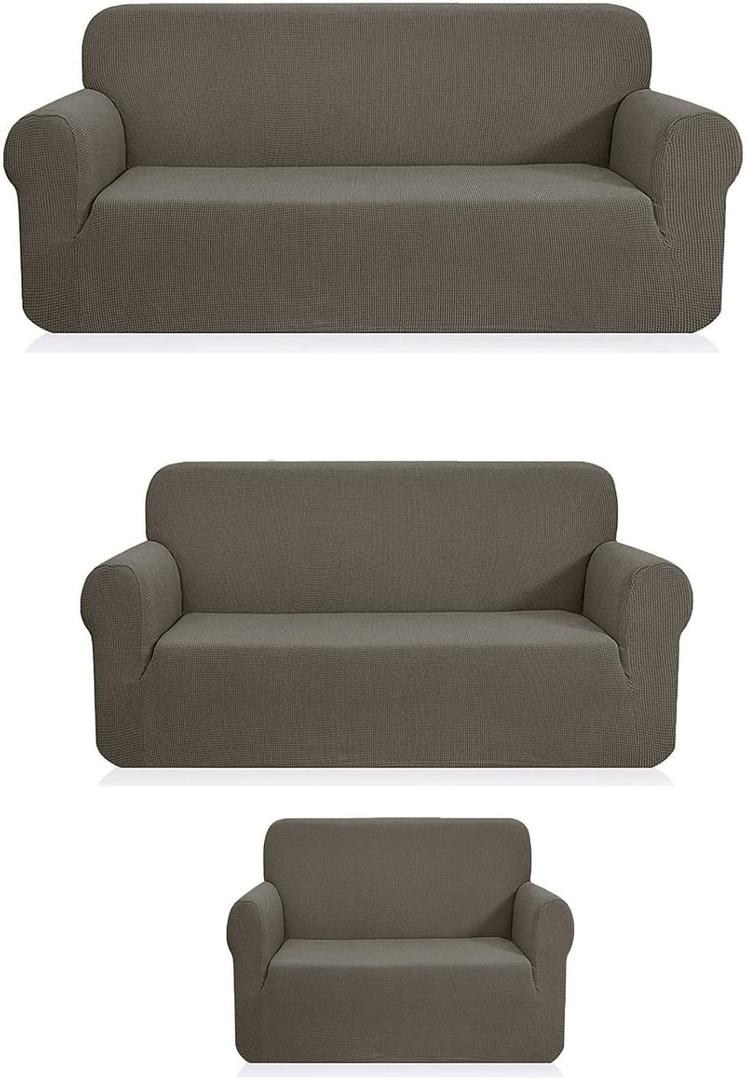 Fancy Collection 3pc Set Slipcover Set Furniture Cover Spandex Set Includes Sofa and Love-Seat and Chair Covers Solid New (Grey)
