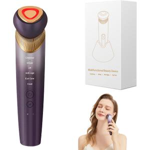 Yuonry 6-in-1 Age-Defying - Eye, Face & Neck Lift & Firm, 5-Color Light Therapy for Face with Microcurrent, Vibration, Heat & Cooling, Skin Care Tool for Youthful & Tightening Skin (Purple)
