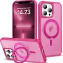 For iPhone 13 Pro Case 6.1 Inches 360Rotatable Magnetic Ring Invisible Stand,[Compatible with Mag-Safe] Military Shockproof Frosted Translucent Case, Hot Pink