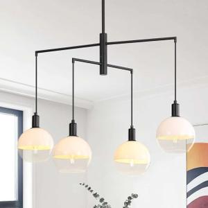 GlowHub Modern Black Chandelier with Milk White Glass Globe Shades 30" 4-Light Pendant Light Mid-Century Sputnik Chandelier Cluster Hanging Light Fixture for Dining Room Entryway Kitchen