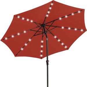JEAREY 9FT Outdoor Patio Umbrella with Solar Lights, LED Lighted Pool Umbrella with Tilt and Crank, Outdoor Table Umbrellas for Deck, Yard & Market (Red)