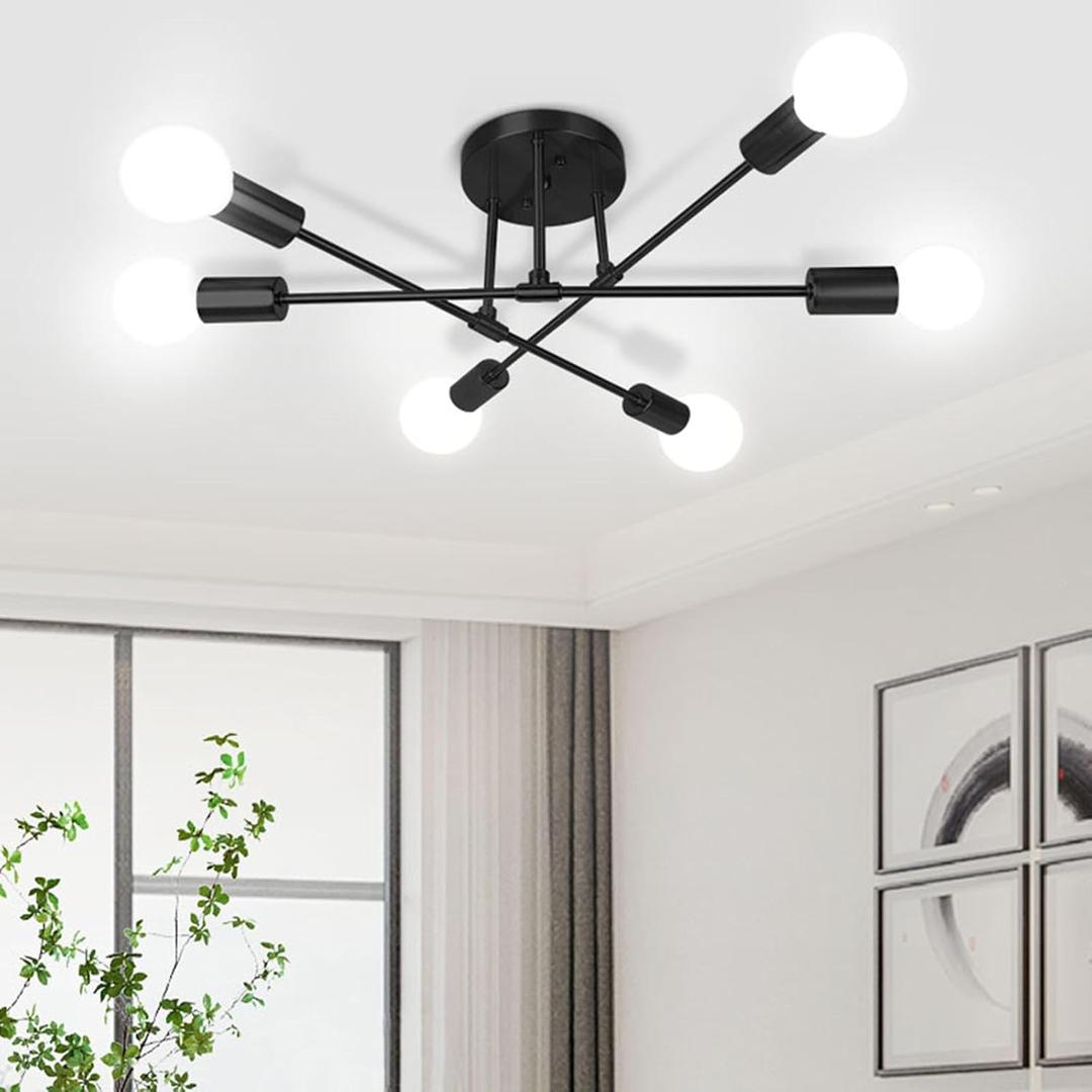 Modern Sputnik Chandelier, 6-Lights Ceiling Light Fixture Black