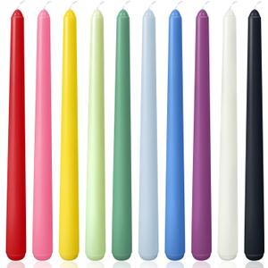 10 Inch Colored Taper Candles for Religious and Spiritual Settings, 10 Pack Unscented Candlesticks for Holiday, Seasonal Celebration and Home Decoration (Multicolor)
