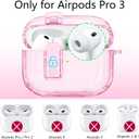 Clear Case for AirPods Pro 3 with Secure Lock, Soft TPU Airpods Pro 3 Generation Case 2025, Compatible with iPods Pro 3 Cases, Cute Bling Keychain for Women Girls (Pink)