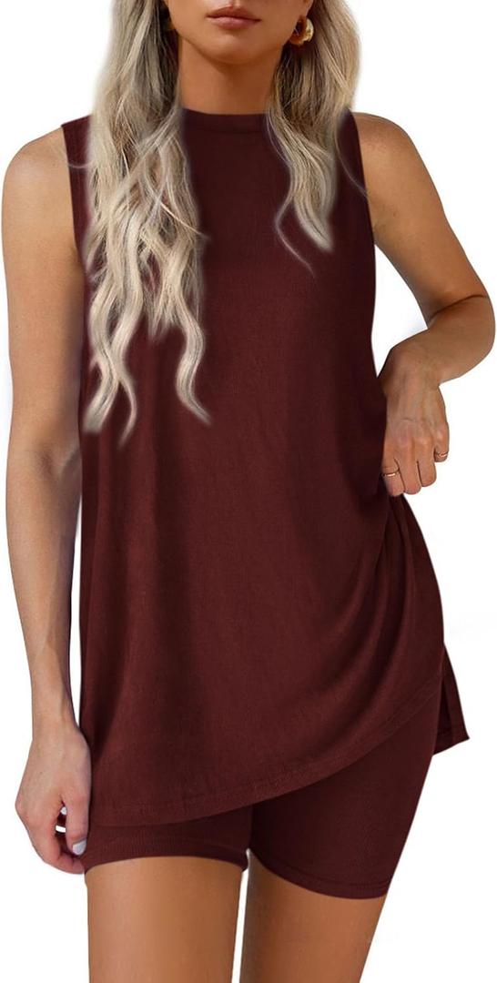 PRETTYGARDEN 2 Piece Sets for Women 2026 Summer Matching Lounge Shorts Set Resort Airport Travel Loungewear Outfits Clothing (Red)