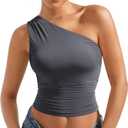 SUUKSESS Women Double Lined Going Out Trendy Crop Tops Ruched Sleeveless Shirts (M)