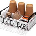 LYJWOO6D Coffee Station Organizer Wooden Coffee Pod Holder and Bar Accessories for Countertop,Farmhouse Kcup Pod Holder Organizer with Handle,Tea Condiment storage Box Decor-Rustic White