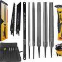 File Set, File & Saw Set. metal file,metal files tools for steel,Professional Steel File Triangle/Flat/Half-Round/Round Files for MetalWoodPlastic,Woodworking, Blade Quick Change Mechanism (8-in-1 File Set)