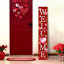 Valentine's Day Welcome Porch Sign, Pink Love Heart Sign for Front Porch, Valentine Angel Wooden Sign Yard, Vertical Wood Sign Standing for Patio Front Door Porch, Love Letter Spring Holiday Home Party Entryway Yard Wall Decor Indoor Outdoor, 47x8 inch