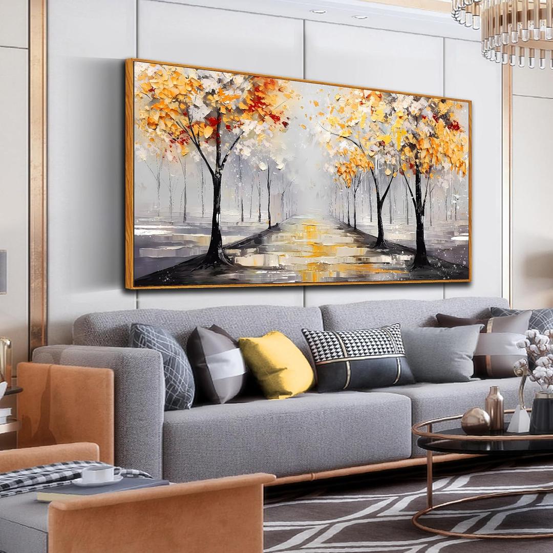 Framed Wall Art for Living Room, Gold and Black Tree Print Painting for Bedroom, Ginkgo Picture Artwork Decor, Large Size 59 x 29 Inches