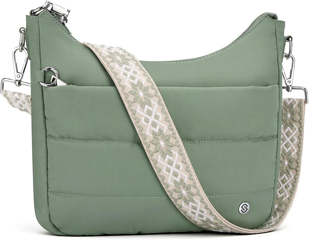SYTRAH Anti Theft Crossbody Purse Hobo Crossbody Bags for Women, Quilted Puffer Bag Slouchy Built-in Wallet & RFID Blocking Shoulder Purses Green