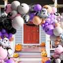 Pink Halloween Balloon Arch Kit,160 Pcs Purple Balloons with Cute Ghost Balloons,Happy Halloween Banner and Bat Wall Stickers,Ghost Balloon Arch Party Decorations for Girls Costume House