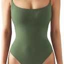 SUUKSESS Women Sexy Square Neck Thong Bodysuit Backless Cami Bodysuit Top (Small, Army Green)
