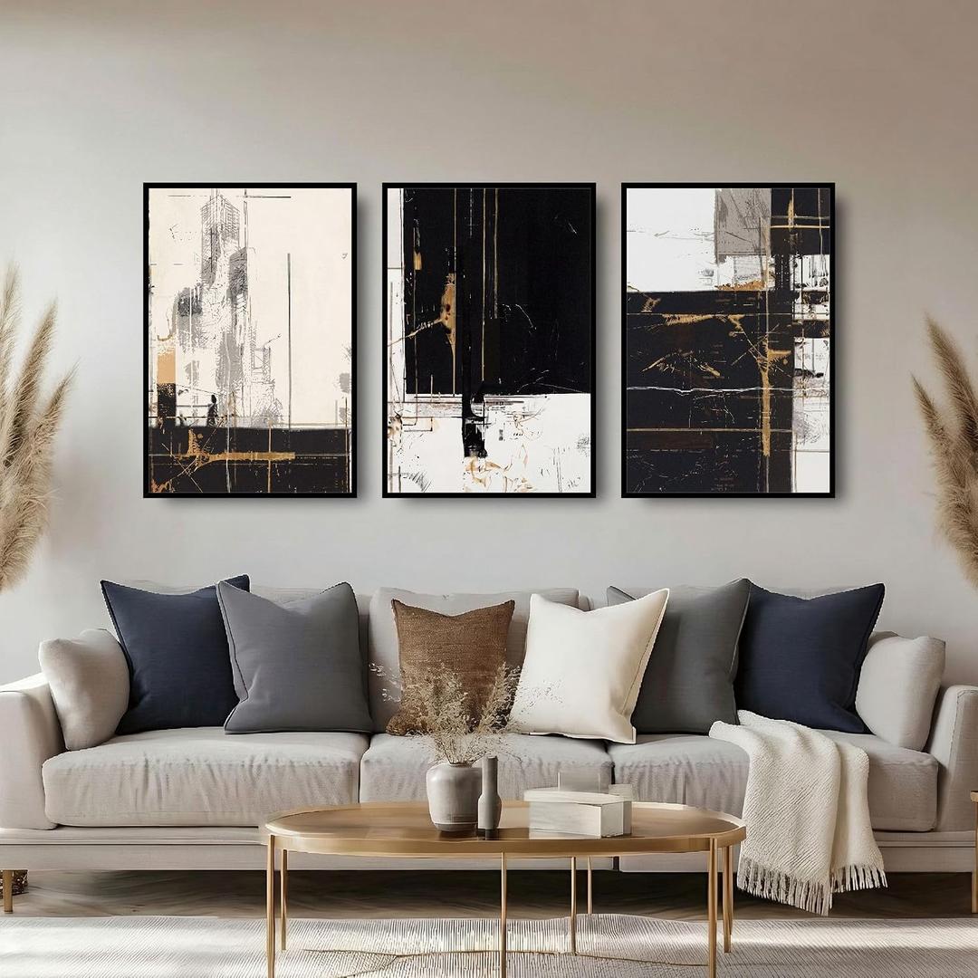 large wall art 3 Panel Framed abstract wall art 24x36 Modern Industrial artwork for walls with High Definition Prints and Metal Frame, pictures for Living Room, Bedroom, Stair, Dining Room, 24" W x 36" H x 3Pcs