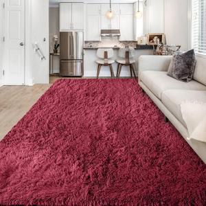 Ultra Soft Shaggy Area Rugs, 6x9 Feet Rug for Bedroom Living Room, Shag Fluffy Fuzzy Area Rug for Nursery Home Decor, 6x9 Ft Burgundy Alfombras para Salas (6'x9')