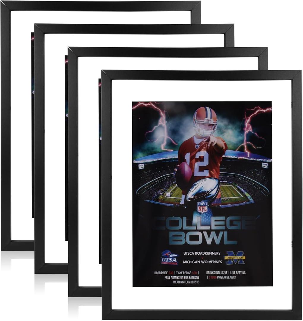 4PCS Magazine Frame Sports Magazine Display Frame Magazine Frames For Wall Interchangeable White And Black Mats Dual Use Tabletop Stand And Wall Hanging With Installed Hangers 8.5 X 11.25 Inch, Current Collector's Edition Sports Magazines