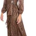 R&M Richards Women's Long Sleeve Pleated Wrap Maxi Dress - Evening & Party Gown W/Ruched Waist & Ruffle Size 6