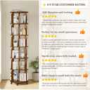 6 Tier Rotating Solid Wood Bookshelf, Spinning Bookshelf Lazy Susan on Wheels, Circular Book Shelf Rotating, Revolving 360 Book Shelf for Small Spaces, Corner Book Shelf for Bedroom (Walnut)