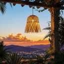 shumi Solar Lanterns Outdoor Waterproof, Bamboo Solar Chandelier for Outside, Hanging Lanterns Decorative Outdoor with Metal Hook and Chain Decoration for Garden,Yard,Porch,Gazebo