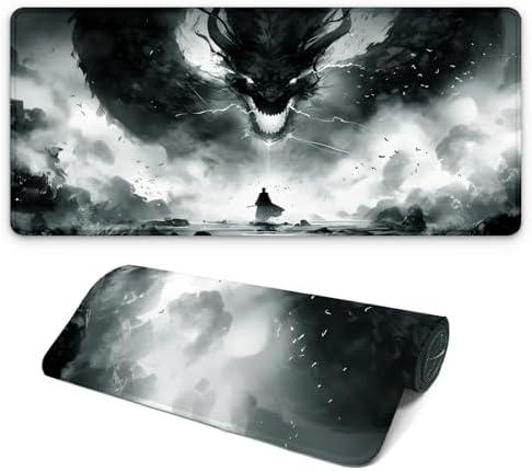 Gaming Mouse Pad with Non-Slip Base, Cute Mouse Mat with Stitched Edges for Keyboard and Mouse, Large Anime Mousepad for Computer, 31.5 x 11.8 inches (Dragon)