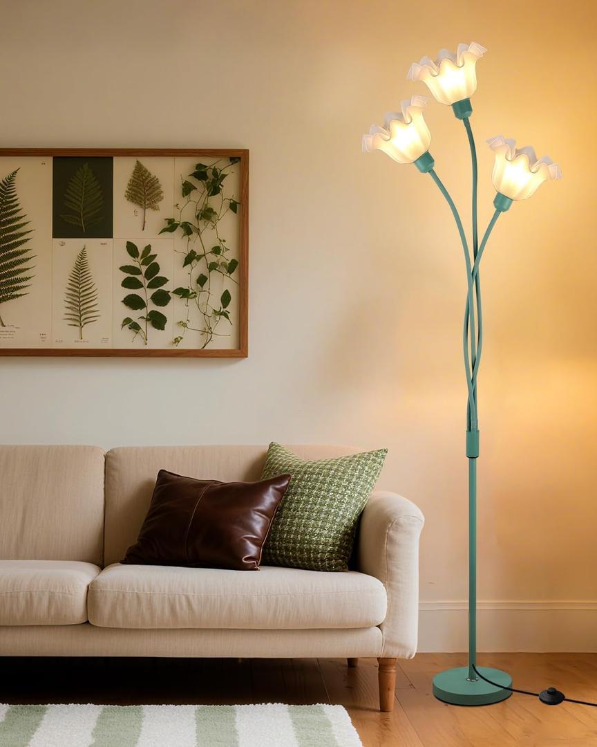 Lightdot Vintage Flower Floor Lamp for Living Room Modern Standing Lamp with DIY Flexible Branch Pole Green Cute Floral Floor Lamps with 5Lbs Heavy Base for Girls' Bedroom/Sofa/Corner(Bulbs Included)