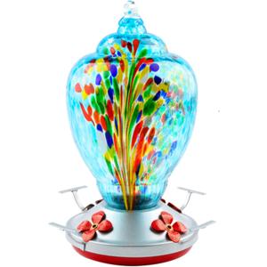 WOSIBO Hummingbird Feeder for Outdoors Patio Large 32 Ounces Colorful Hand Blown Glass Hummingbird Feeder with Ant Moat Hanging Hook, Rope, Brush and Service Card (Blue-Firework) WOSIBO Hummingbird Feeder for Outdoors Patio Large 32 Ounces Colorful Hand Blown Glass Hummingbird Feeder with Ant Moat Hanging Hook, Rope, Brush and Service Card (Blue-Firework)