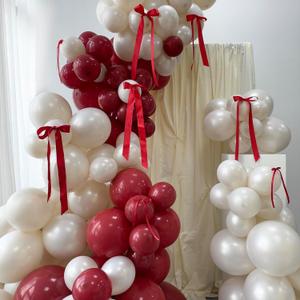 Mythlty185pcs Red and White Balloon Arch Kit with Bows in Different Sizes 5 10 12 18 in, Double Stuffed Red and Pearl White Balloons for Birthday Wedding Bridal Shower Engagement Parties Decoration