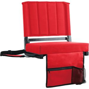 SPORT BEATS Stadium Seats with Back Support Bleacher Chairs with Back and Cushion Thick Padded Bleacher Seats Includes Shoulder Strap (Red)