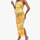 Women's Maternity Floral Mesh Split Strapless Tube Dress Bodycon Maxi Dresses Medium