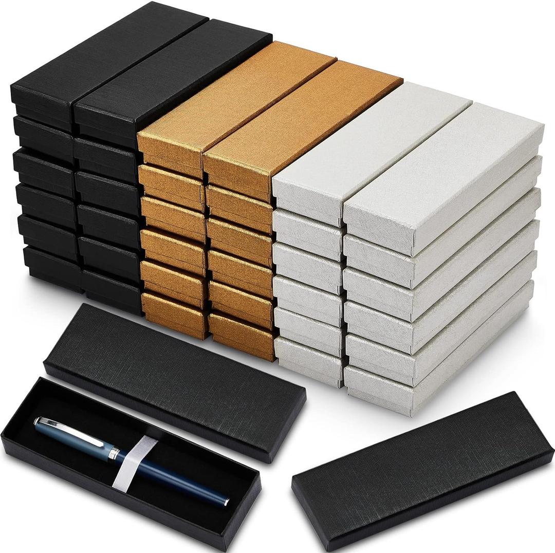Teling 36 Pcs Pen Gift Box with Cushion Pen Presentation Display Box Business Present Collection Case Sets in Black, Silver, Gold (Lid Style)