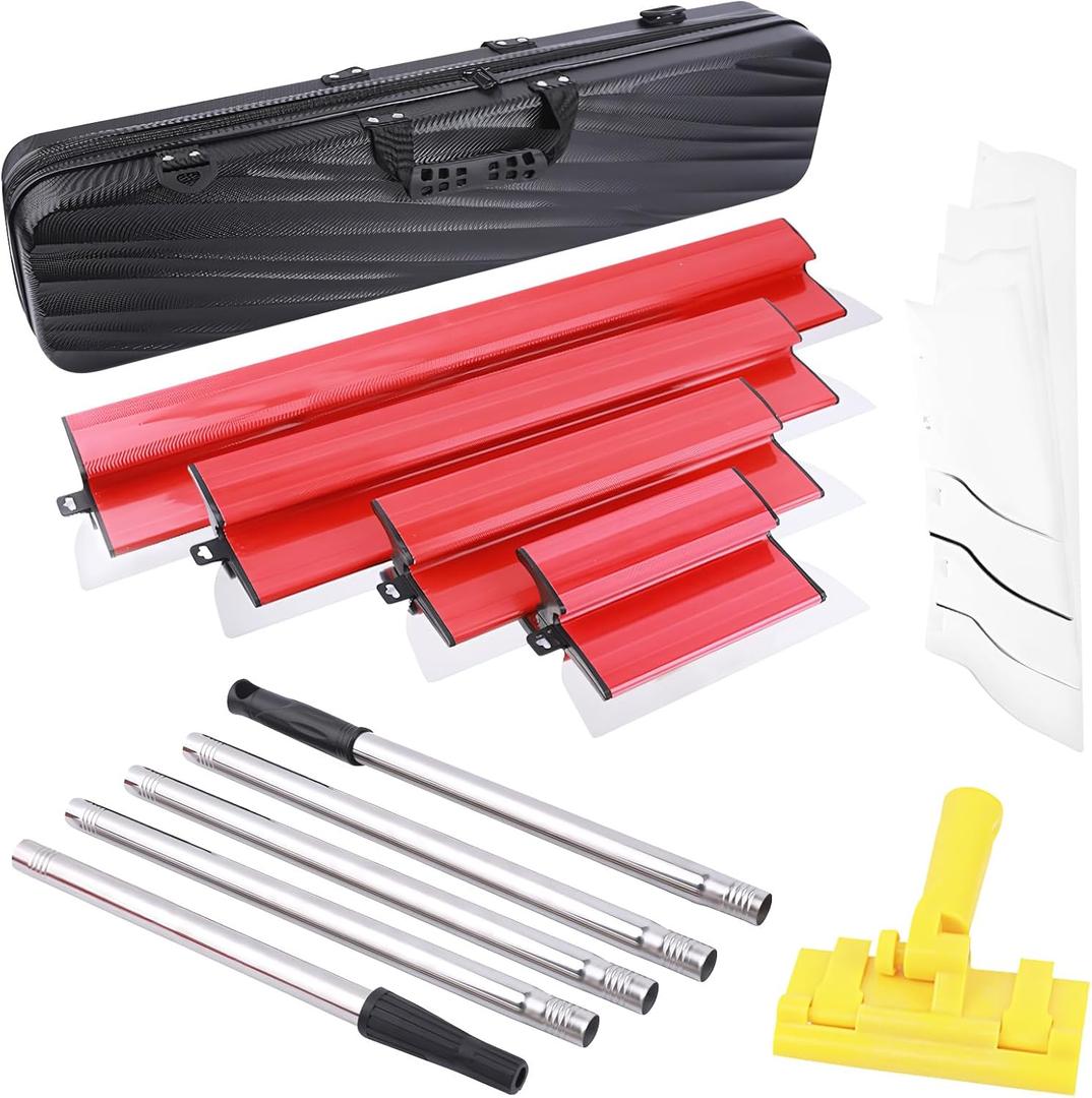Drywall Skimming Blade Set, 10",16",24"&32"Skimming Blades 78"Extension Handle, 0.5mm&0.35mm Blades, Stainless Steel Construction Knife End Caps, Smoothing Taping Knife for Drywall Sheetrock WallBoard