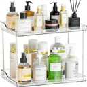 2 Tier Bathroom Organizer Countertop, Clear Acrylic Bathroom Counter Organizer, Corner Makeup Organizer, Makeup Perfume Tray, Vanity Storage Tray for Bedroom, Bathroom, Kitchen, Living Room
