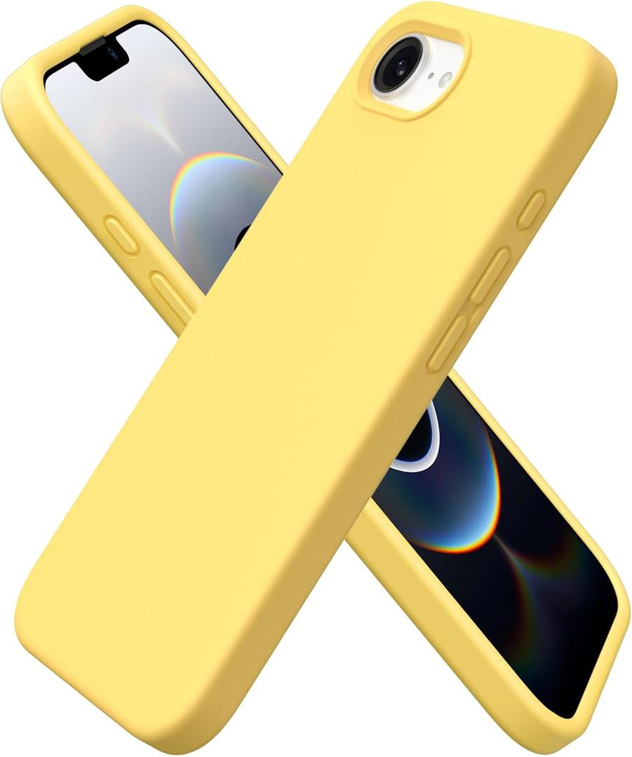 ORNARTO Compatible with iPhone 16e Case 6.1"(2025), Liquid Silicone 3 Layers Full Covered Soft Gel Rubber Phone Case,Shockproof Protective Cover with Anti-Scratch Microfiber Lining-Yellow