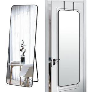 SCWF-GZ 57x20 Door Hanging Full Length Mirror, Floor Stand (Height 5.7ft just Body in1.3ft) Wall Mounted Metal Frame Rectangle Dressing Mirrors for Bedroom Living Room 57 inch Black