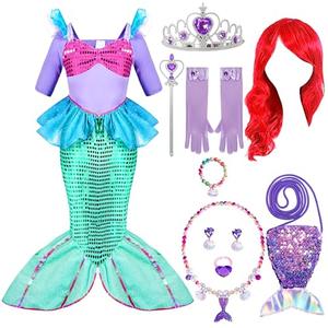 Spooktacular Creations Halloween Little Mermaid Costume for Girls, Sequin Mermaid Dress Set, Light Purple Princess Dress for Toddler Dress-Up, Cosplay Party (Small, 5-7 yrs)
