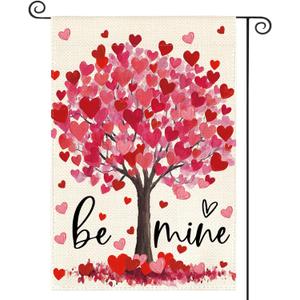 AVOIN colorlife Be Mine Valentines Day Garden Flag 12x18 Inch Double Sided Outside, Love Heart Tree Romantic Anniversary Yard Outdoor Flag