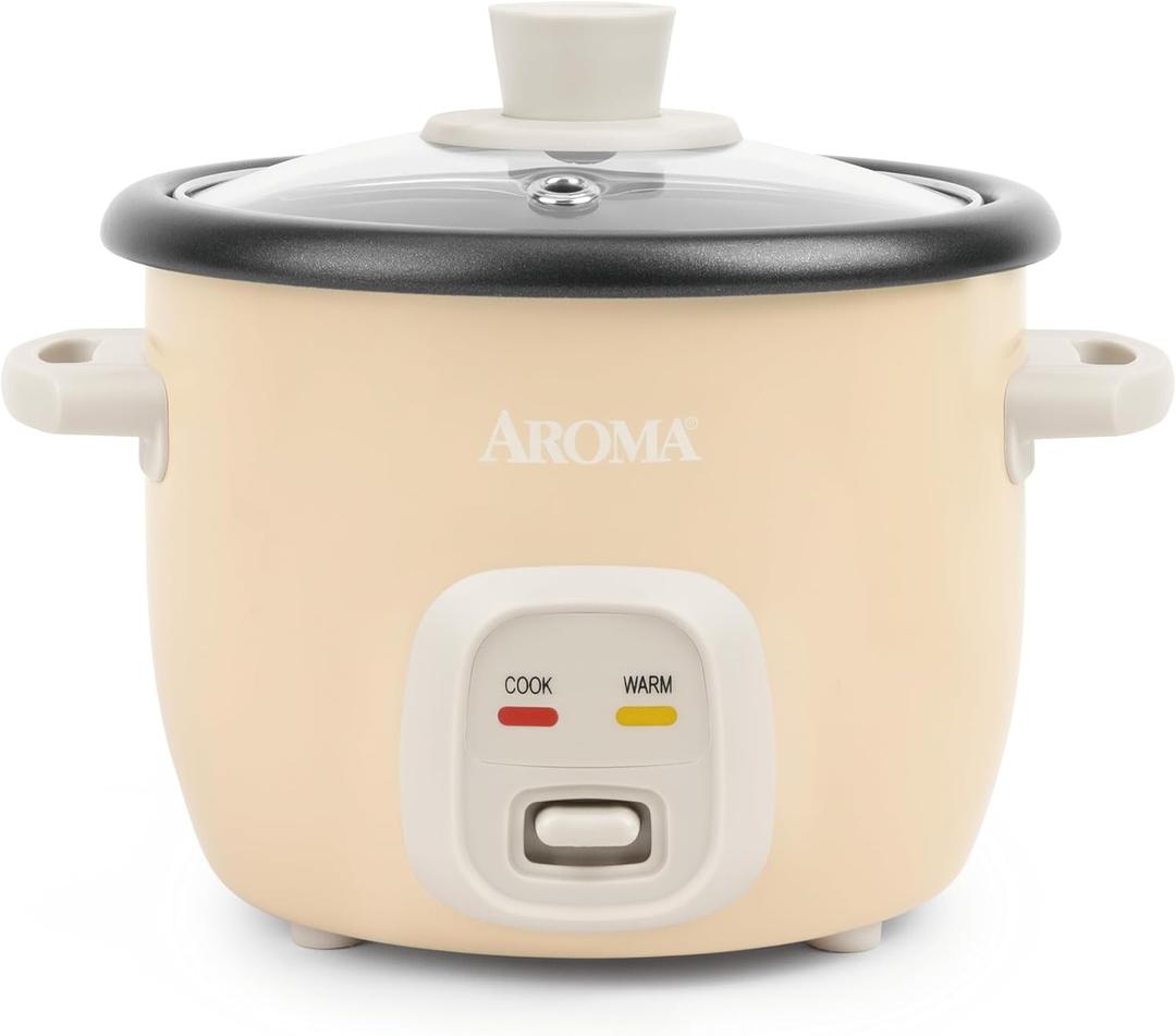 AROMA Mini Rice Cooker, 2-Cup (Uncooked) / 4-Cup (Cooked), Grain Cooker, Soup Maker, Oatmeal Cooker, Auto Keep Warm, 1 Qt, Milk Tea color