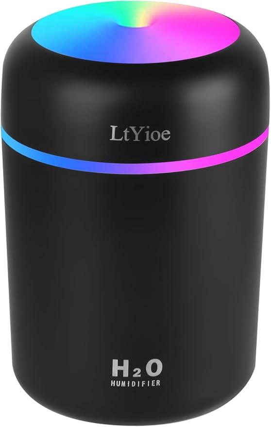 LtYioe Humidifier Portable Mini Humidifiers for Bedroom, Personal Desktop Cool Mist Air Humidifier with Colorful Night Light, 2 Mist Modes & Auto ShutOff, Super Quiet for Car Office Home (Black)
