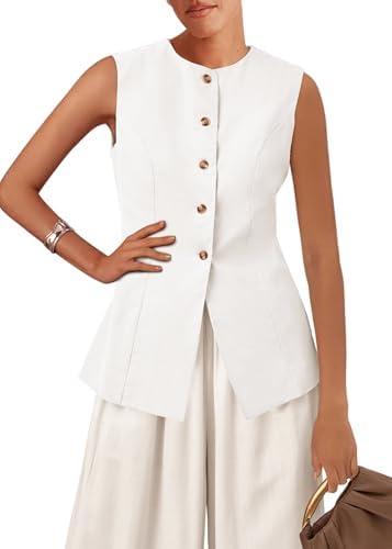 KIRUNDO Blazer Vest for Women Trendy 2025 Dressy Business Casual Summer Button Down Sleeveless Work Suit Waistcoat Tops, Size Large 