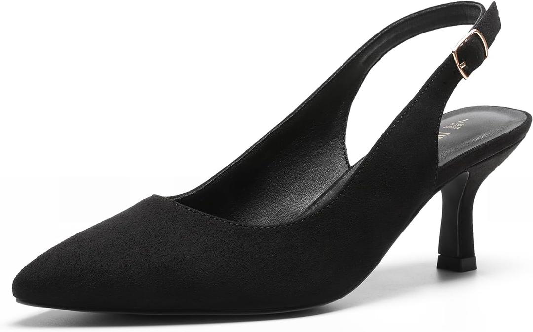 DREAM PAIRS Women's Kitten Heel Slingback Pointed Closed Toe Low Stiletto Heels Dress Bridal Elegant Wedding Pumps Shoes,Size 9,Black-Suede-1,SDPU2444W