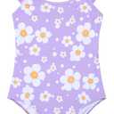DAXIANG Girls Swimsuit One Piece Bathing Suit Cute Little Kids Swimming Suits Beach Swimwear Size 5-6 Purple Floral