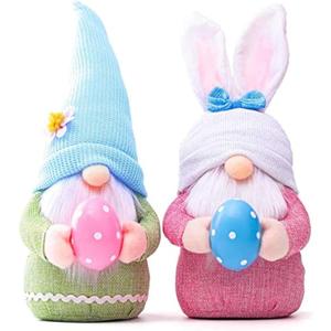 Easter Gnome Plush Elf Decorations, 2 pcs Handmade Gnome Bunny Faceless Doll Easter Ornaments, Spring Home Decor Gifts for Women Men