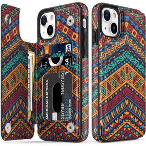 LETO for iPhone 14 Plus Case,Flip Folio Leather Wallet Cover with Fashion Flower Henna Pattern Designs for Girls Women,3 Card Slots Kickstand Protective Phone Shell 6.7"